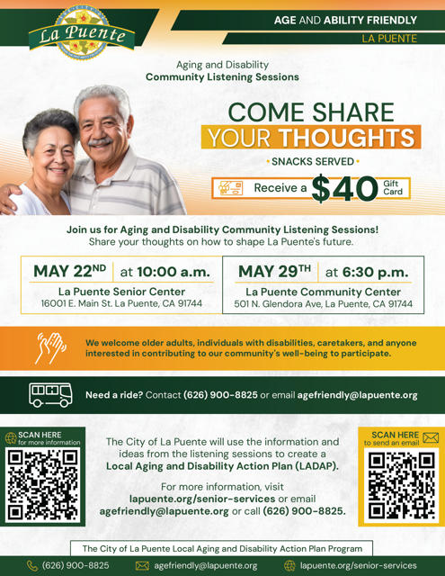 Flyer de Aging and Disability Community Forum, Come Share Your Thoughts