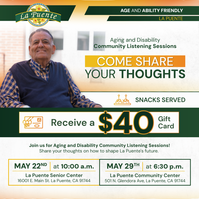 Flyer de Aging and Disability Community Forum con hombre mayor sonriendo