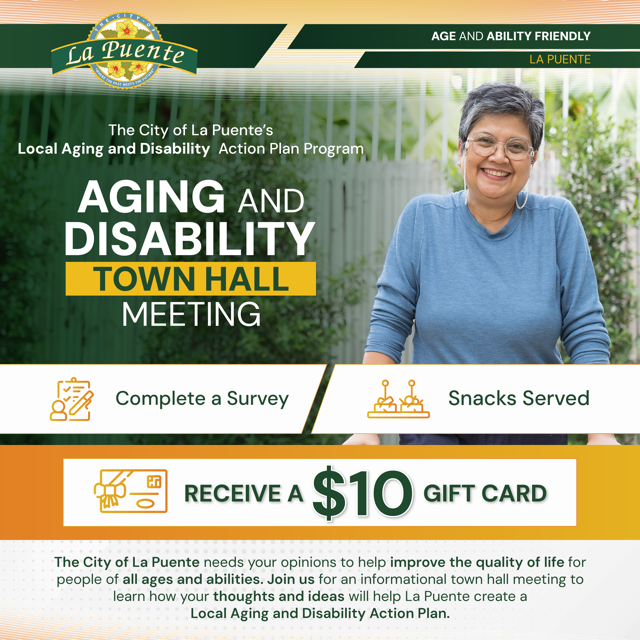 Flyer de Town Hall Meeting con mujer mayor