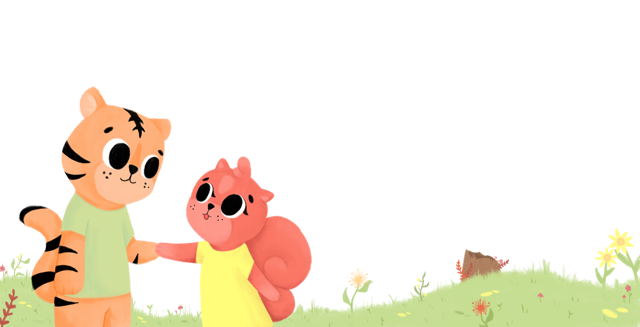 Ilustración de tigre consolando o ayudando a ardilla