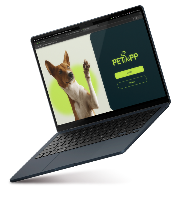 Maqueta de laptop con la aplicación PetApp