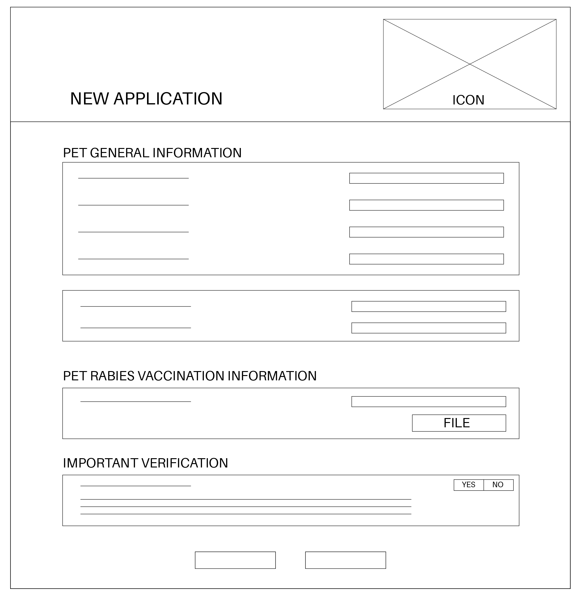 Wireframe de un formulario de nueva aplicación